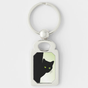 Groene zwarte kleurstofkat sleutelhanger