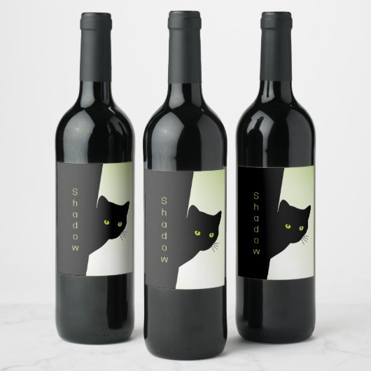 Groene zwarte kleurstofkat wijn etiket (Flessen)
