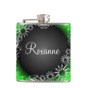 Groene zwarte melkfles met florale vervaging, maat heupfles