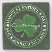 Groene/zwarte Shamrock St Patrick's Day Irish Prid Stenen Onderzetter (Voorkant)