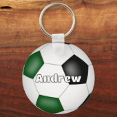 Groene zwarte voetbal thema aangepaste naam sleutelhanger (Voorkant)
