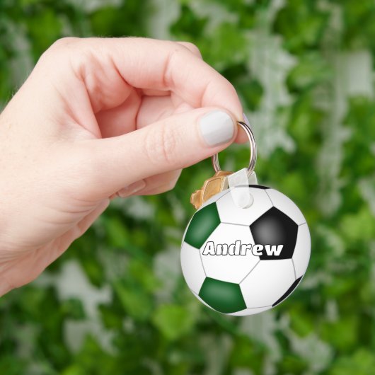 Groene zwarte voetbal thema aangepaste naam sleutelhanger (Hand)