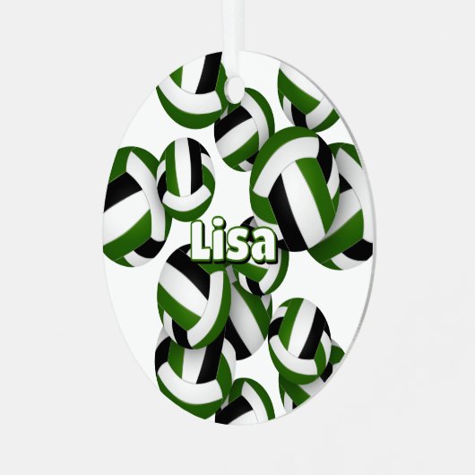 Groene zwarte volleyballen Een atleet naam Keepsak Metalen Ornament (Voorkant links)