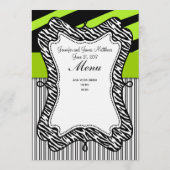 Groene zwarte Zebra Stripes Weddenemerkaart Menu (Achterkant)