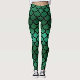 Groene & Zwarte Zeemeermin Schubben Fantasie Vis Leggings