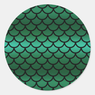 Groene & Zwarte Zeemeermin Schubben Fantasie Vis Ronde Sticker