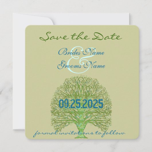 Groene Zwirl Love Tree Weddenschap Save The Date (Voorkant)
