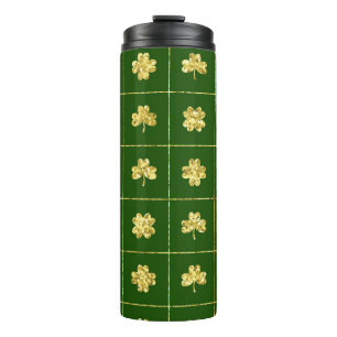GROENEN MET GOLD GLITTER KIJKEN IRISH SHAMROCKS AA THERMOSBEKER
