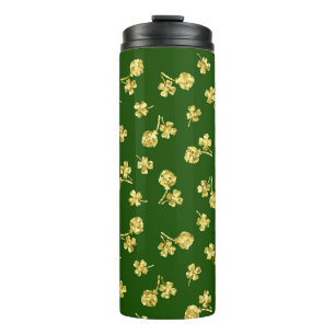 GROENEN MET GOLD GLITTER KIJKEN IRISH SHAMROCKS AA THERMOSBEKER