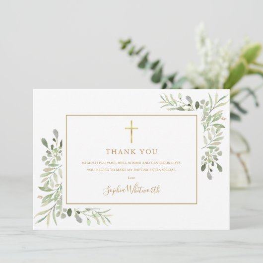 Groenheid Gouden Doop Doopfeest Foto Bedankkaart (Staand voorkant)