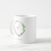 Groenkrans | roze flamingo koffiemok (Voorkant links)