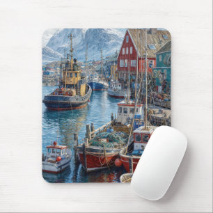 Groenland haven met vissersvaartuigen muismat