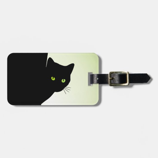 Groenogige Zwarte Kat Bagagelabel (Voorkant horizontaal)