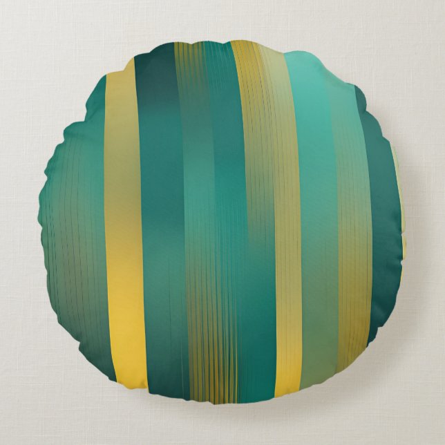 Groenstrepen AI-kunst Rond Kussen (Voorkant)