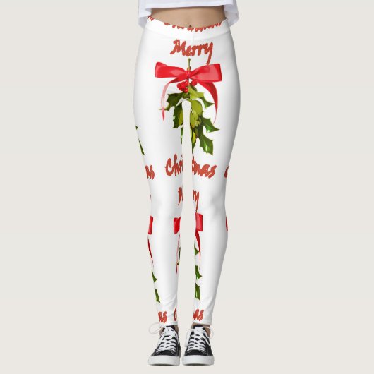 groente kerst rode bruine maretak leggings (Voorkant)