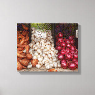 Groente - Zoete aardappelen, Knoflook en Uien Canvas Afdruk