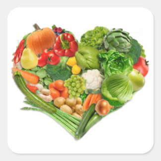 Groenten en fruit - Hart - Vegan Vierkante Sticker