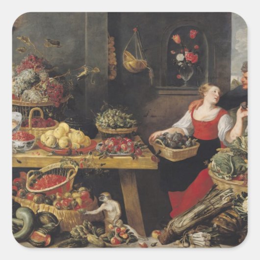 Groenten- en fruitmarkt vierkante sticker (Voorkant)
