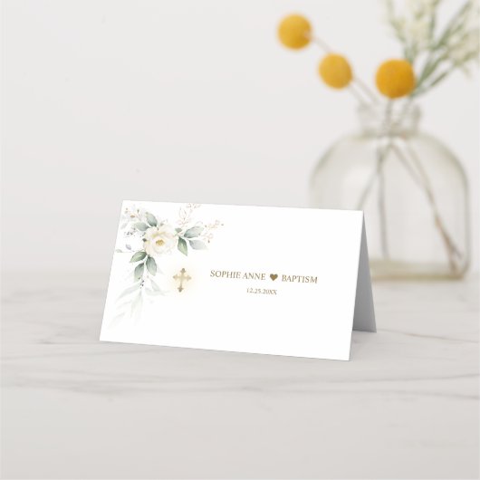 Groenwit Bloem Gouden Doop Tafelnummer (Achterkant)