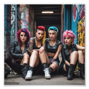 Groep Alternatief Heet Punk Meisjes Zittend Foto Afdruk
