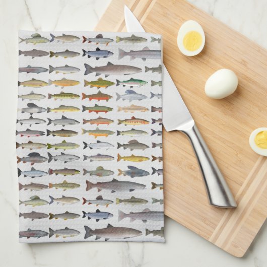 Groep forel, char, grijs, Hucho en Whitefish Theedoek (Quarter Fold)