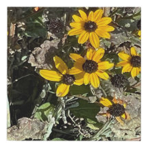 Groep Gele Bloemen Nep Ingepakte Canvas Print