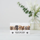 Groep gelukkige honden | dierenverzorging | traine visitekaartje (Staand voorkant)