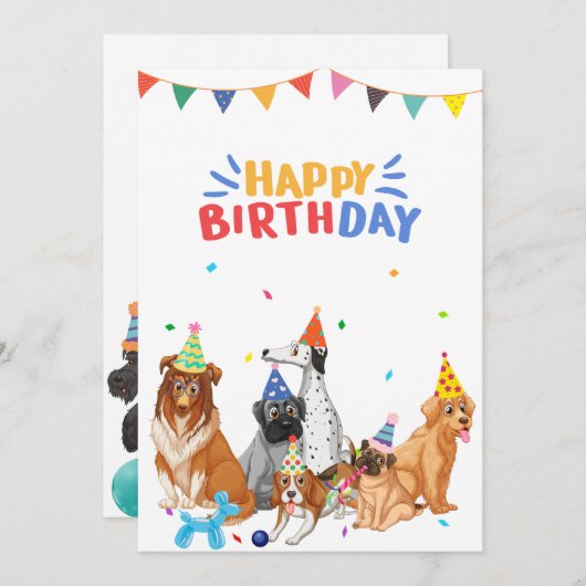 Groep hondenrassen feestje gelukkige verjaardag feestdagenkaart (Voorkant / Achterkant)