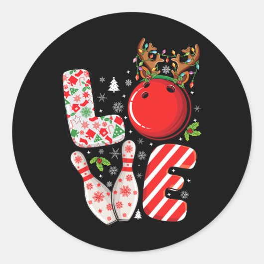 Groep matching xmas Bowling bal en pinnen Kerstmis Ronde Sticker (Voorkant)