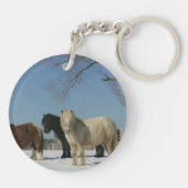 Groep minipaarden in de sneeuw sleutelhanger (Achterkant)