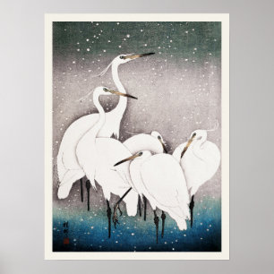 Groep van Egrets Ohara Koson Japanse Vogelprint Poster