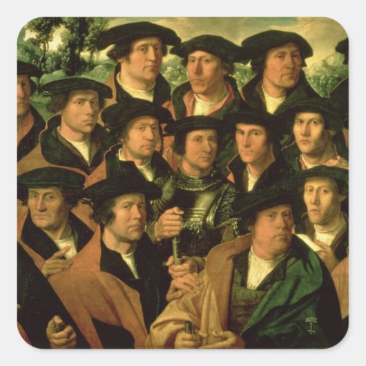 Groepportret van de afschietende onderneming vierkante sticker (Voorkant)