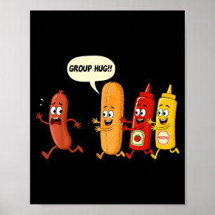 Groepsknuffel Worst Broodje Chup Mosterd Grappige Poster