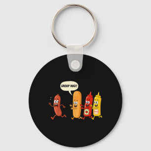 Groepsknuffel Worst Broodje Chup Mosterd Grappige Sleutelhanger