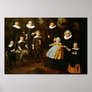 Groepsportret van drie generaties van een poster