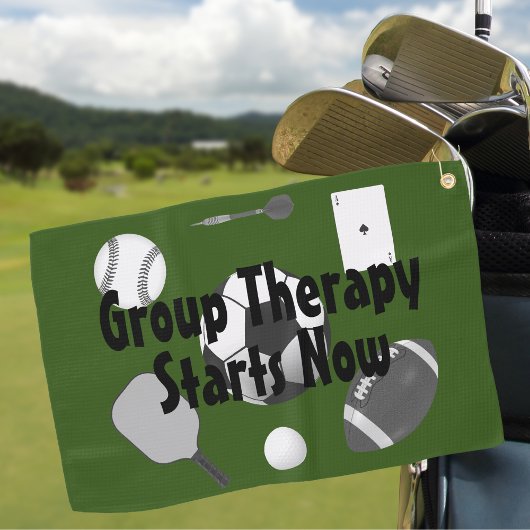 Groepstherapie begint nu groene zwarte Typografie Golfhanddoek