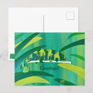 Groeten of Jouw tekst op Cute Chameleon Briefkaart