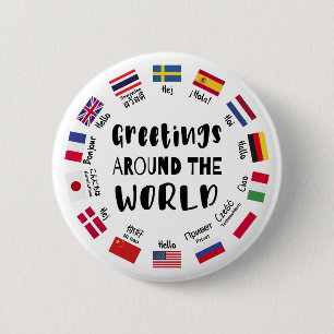 Groeten over de hele wereld, Hallo in alle talen Ronde Button 5,7 Cm