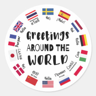 Groeten over de hele wereld, Hallo in alle talen Ronde Sticker