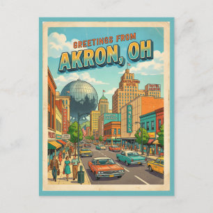 Groeten uit Akron Ohio Retro ansichtkaart Kleurrij Briefkaart