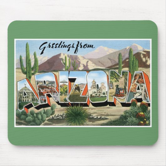 Groeten uit Arizona! Retro Catcus Desert Muismat (Voorkant)