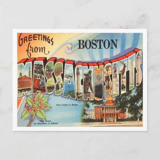 Groeten uit Boston, Massachusetts Travel Briefkaart (Voorkant)