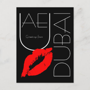 Groeten uit Dubai Red Lipstick Kiss Black Briefkaart