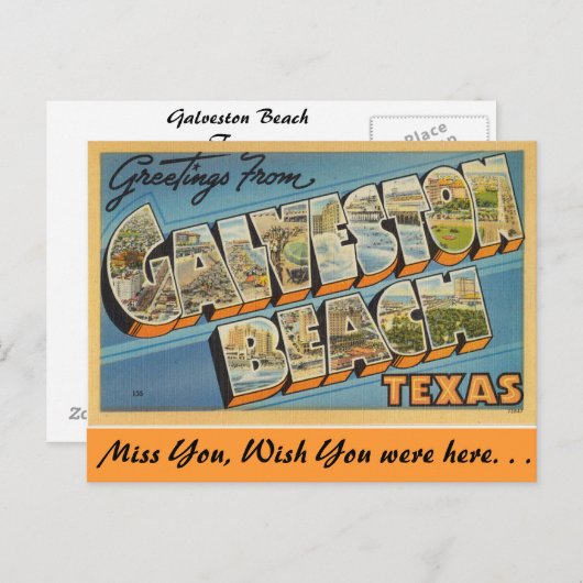 Groeten uit Galveston Beach Briefkaart (Voorkant / Achterkant)