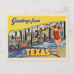 Groeten uit Galveston Texas Vintage Briefkaart