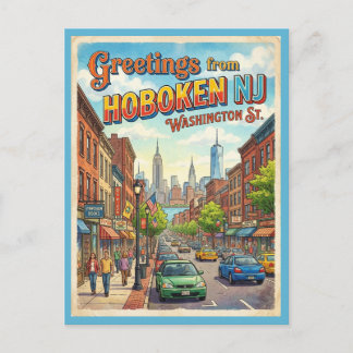 Groeten uit Hoboken NJ Washington Street Briefkaart