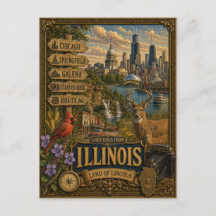 Groeten uit Illinois Vintage Retro Kunst Briefkaart