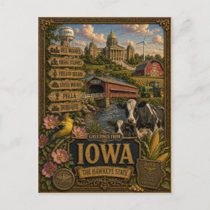 Groeten uit Iowa Vintage Retro Kunst Briefkaart