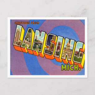 Groeten uit Lansing, Michigan Vintage Travel Briefkaart