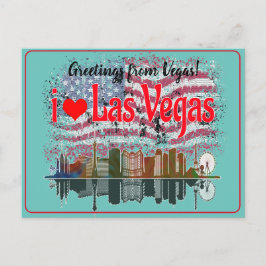 Groeten uit Las Vegas Skyline Amerikaanse vlag Feestdagenkaart
